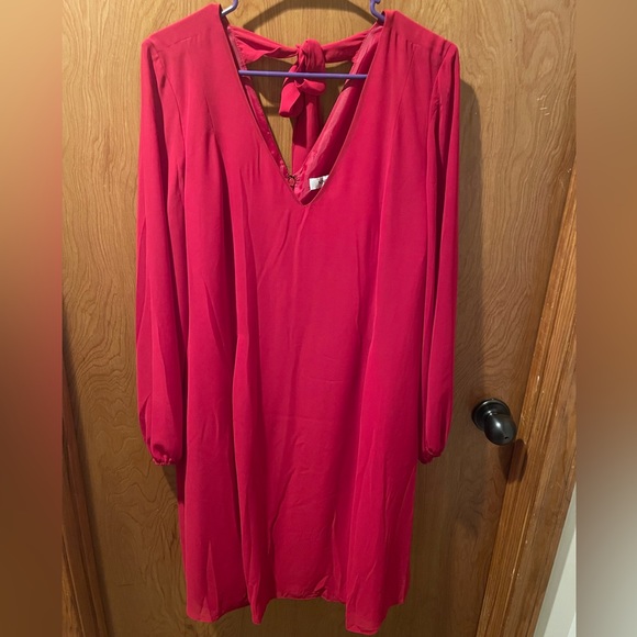 Nine West Size Large Red Chiffon V-Neck Dress With Tie In The Back At The Neck - Picture 1 of 8